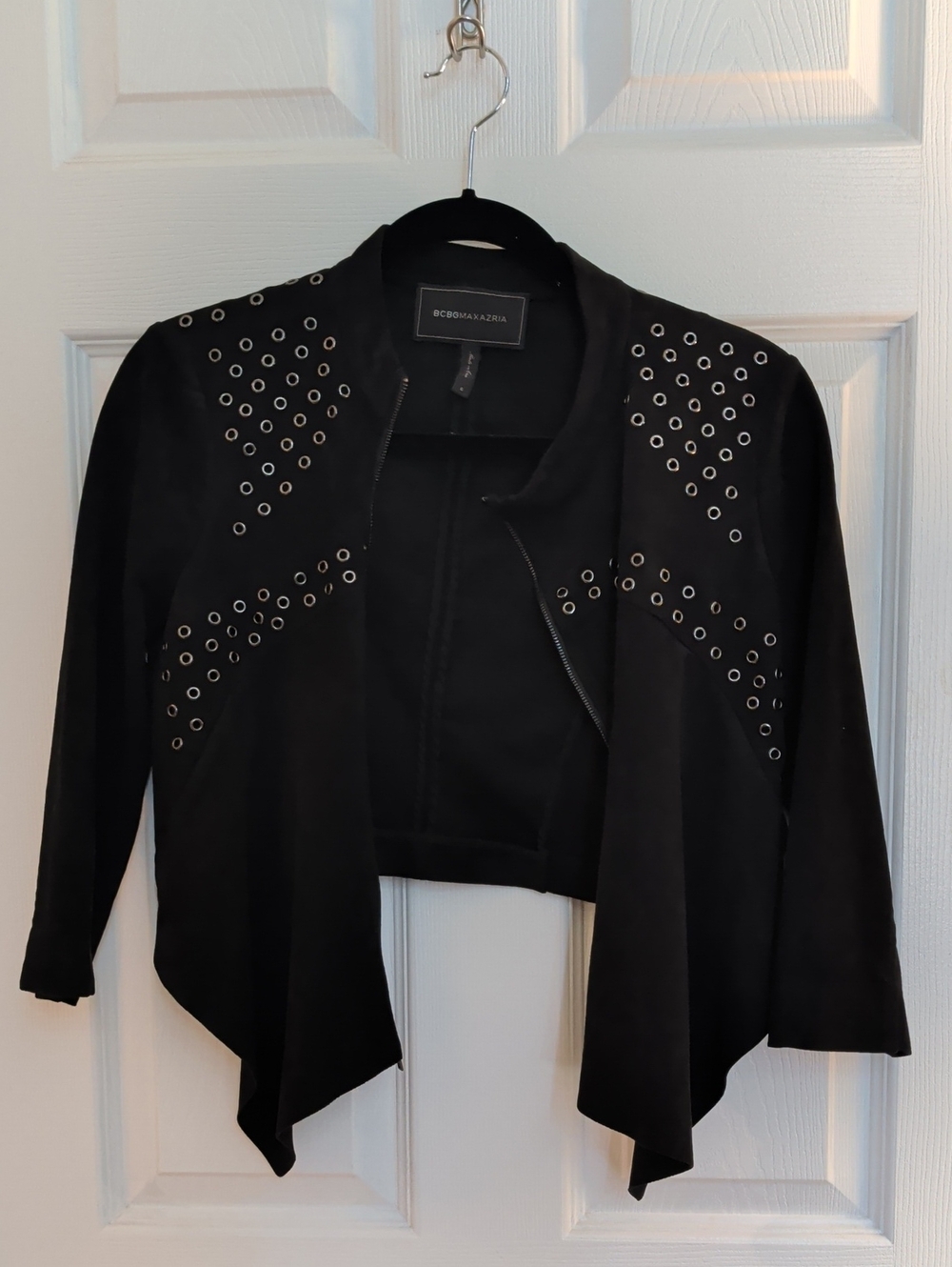 BCBGMaxAzria Black Open-Front Grommet Accent Jacket